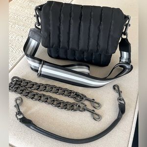 THINK ROLYN Bar Bag black quilted nylon multi strap crossbody